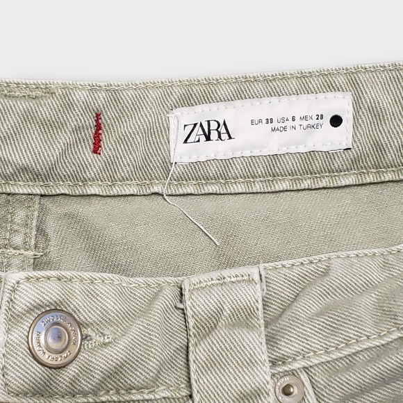 Zara Woman Barrel Jeans Sage Green Denim High Rise Baggy Cropped Size 6 - Picture 5 of 12